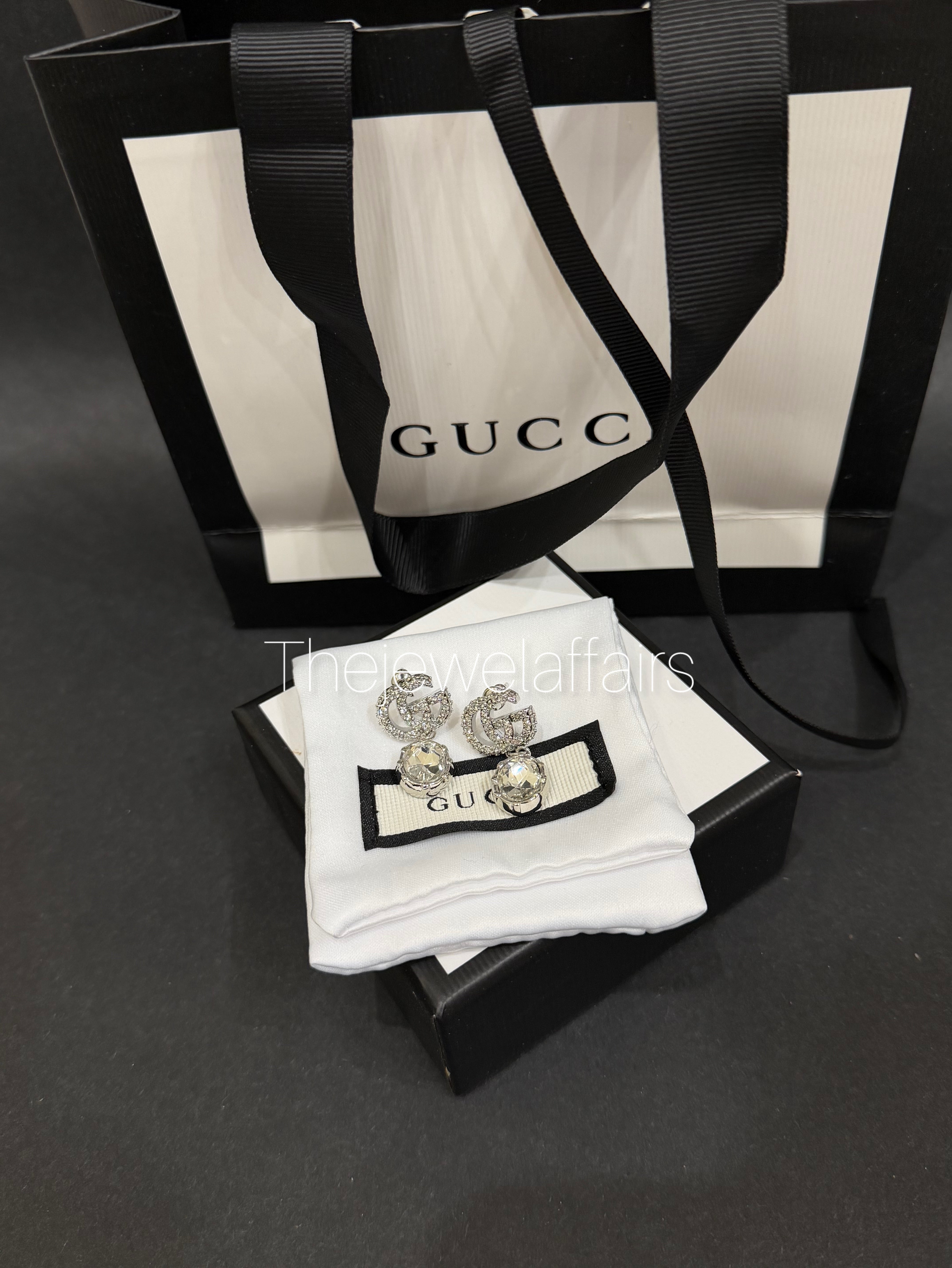 Gu(ci Drop Earrings-Clear stone premium mastercopy