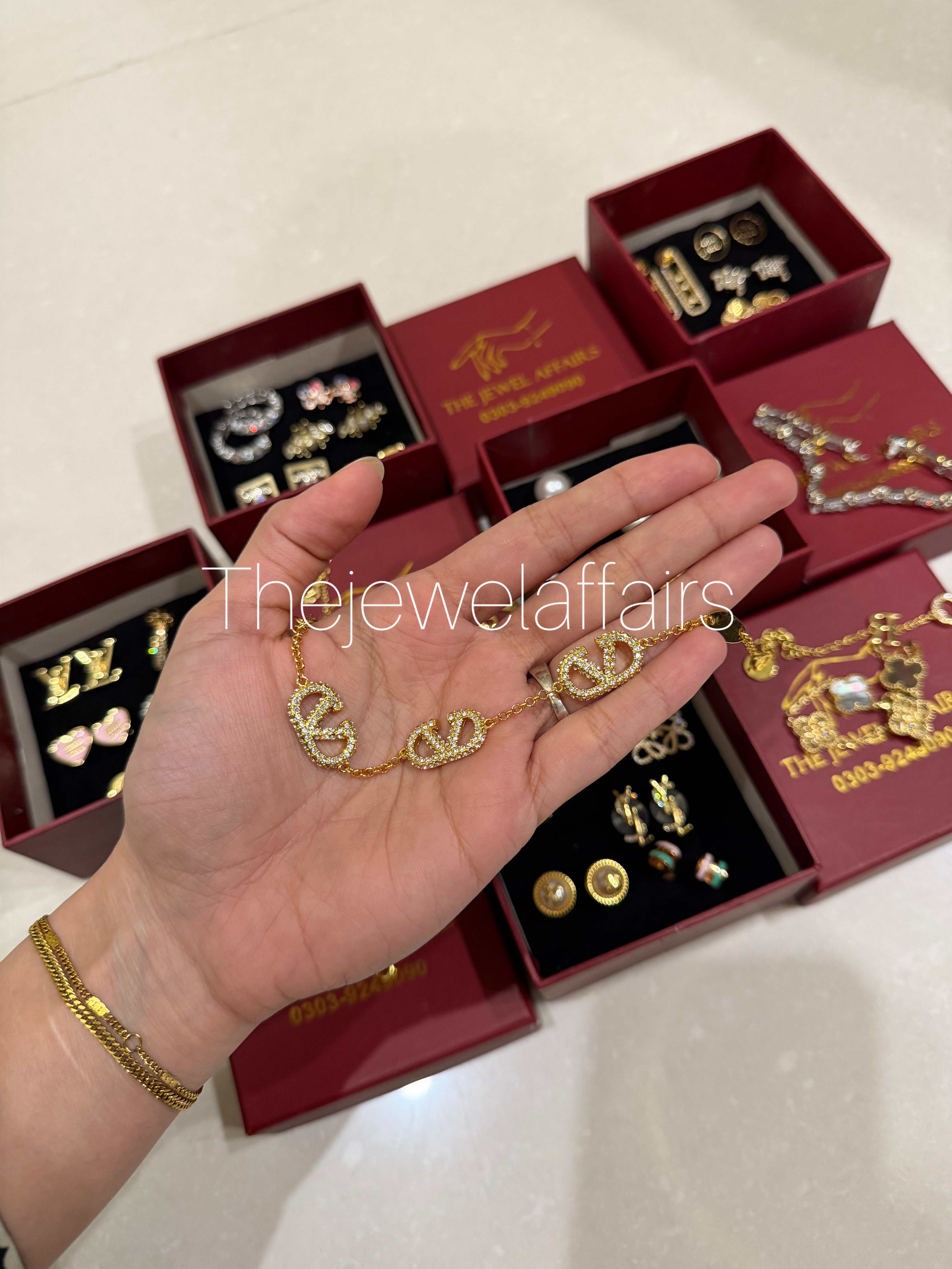 Valent!no Garavani Vlogo Crystal Bracelet- Gold Finish