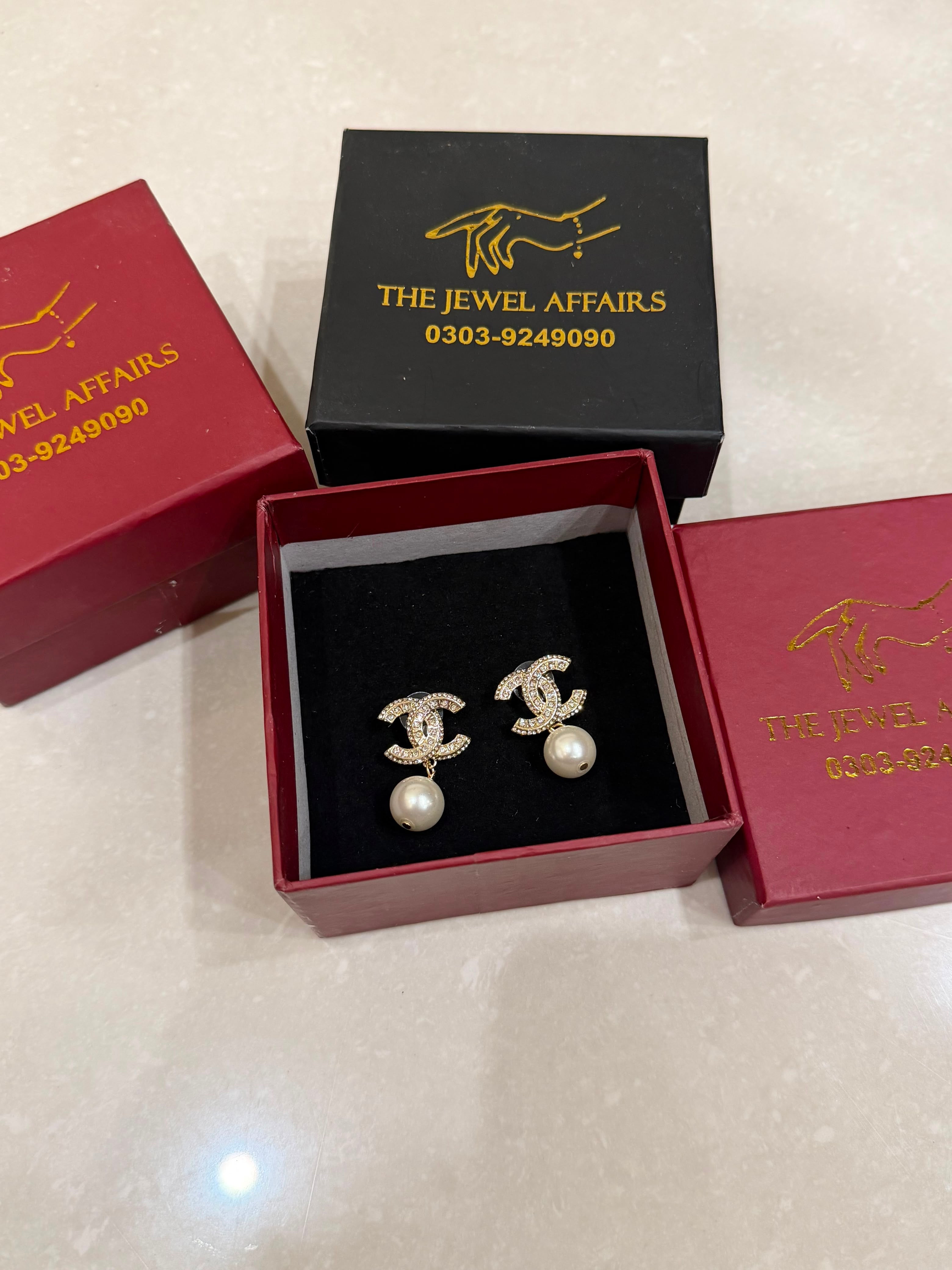Ch@nel CC Logo Pearl Drop Earrings - Crystal Edition