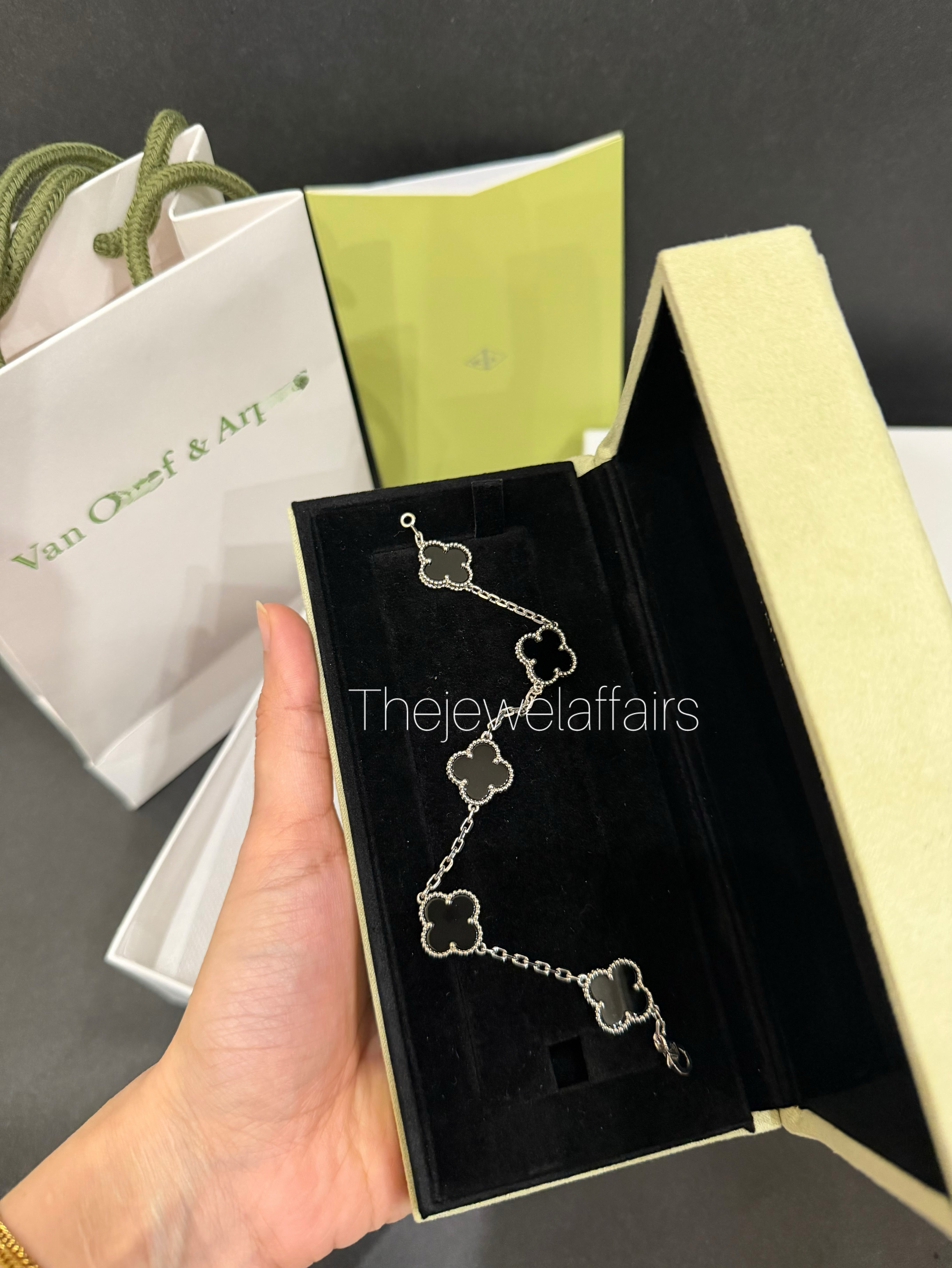 V@ncleef and arpe!s black with silver hardware bracelet