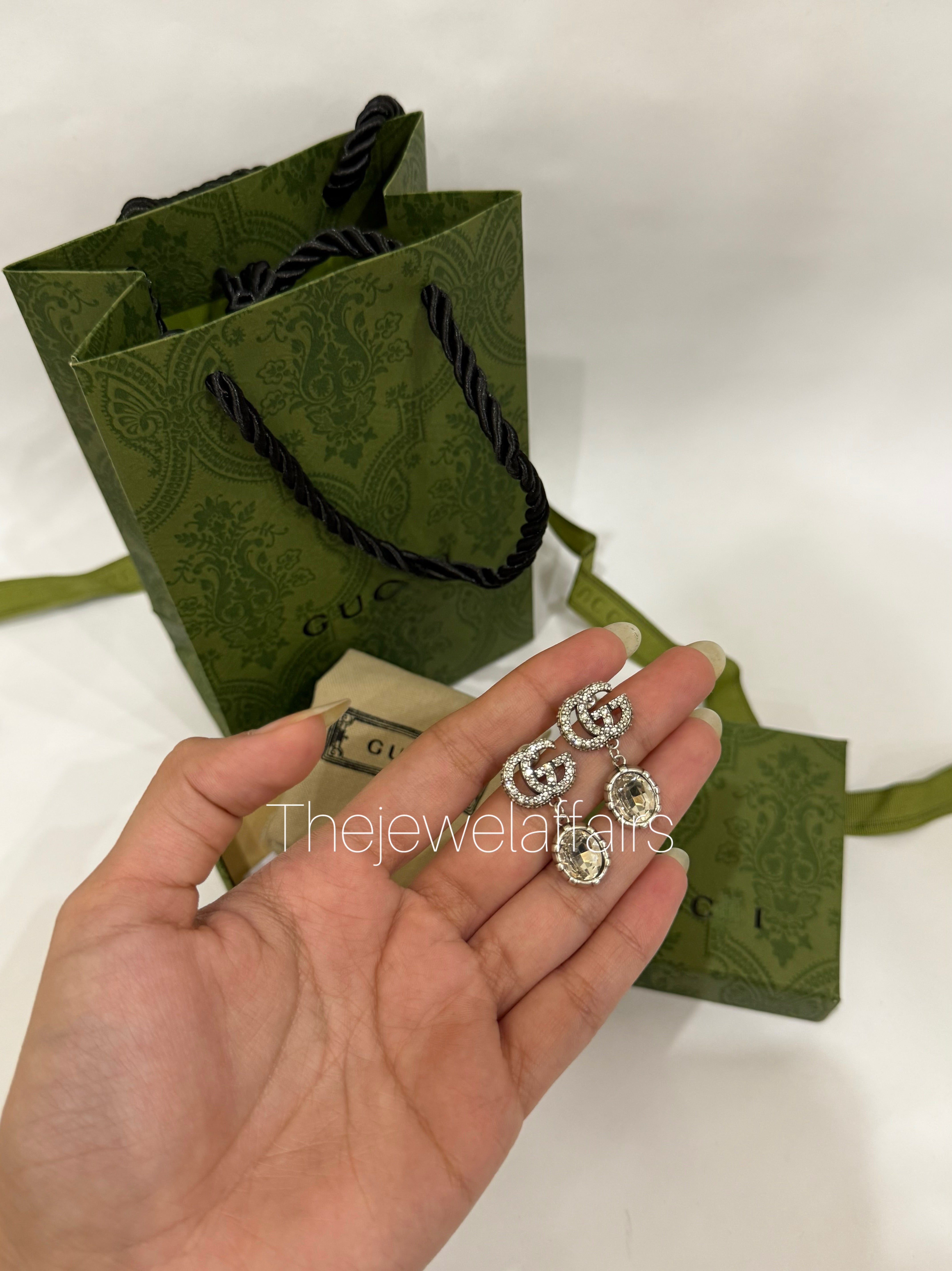 Gu(ci Drop Earrings-Clear stone premium mastercopy