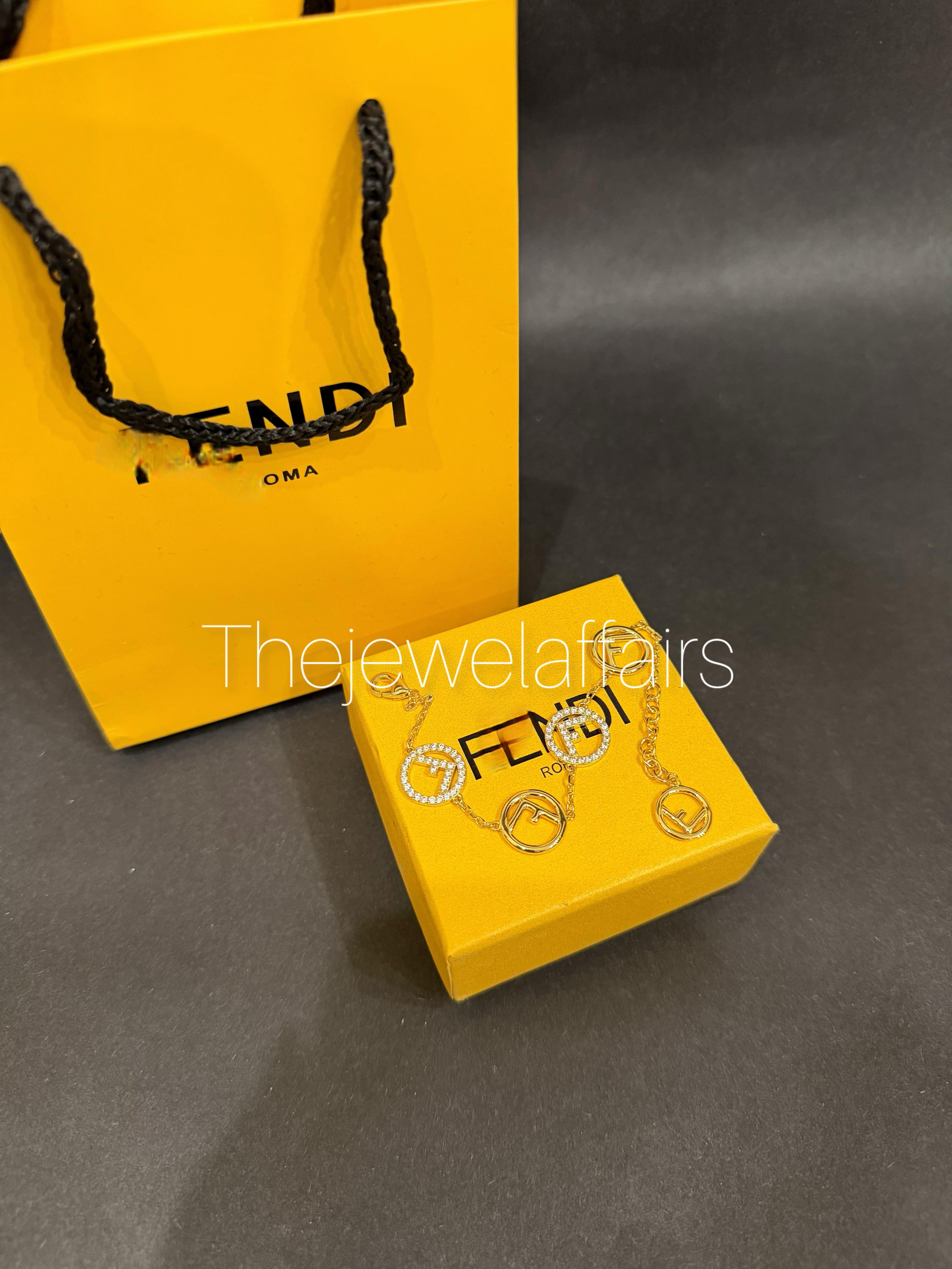 F£ndi F is F£ndi Gold Tone Crystal Logo Station Bracelet ( WITHOUT BRAND PACKAGING )
