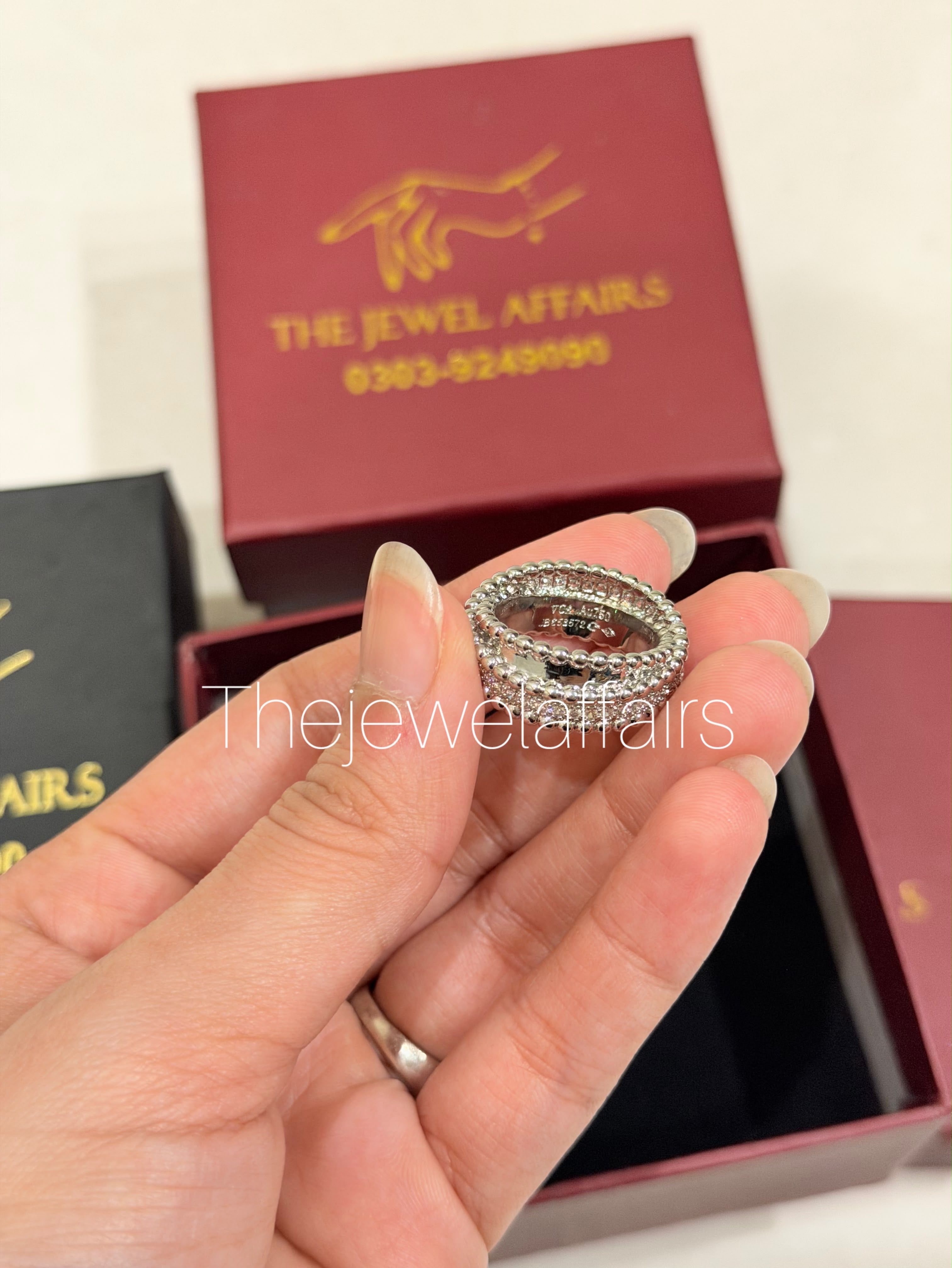 V@ncleef Silver-tone Double Row Pave Crystal Band Ring