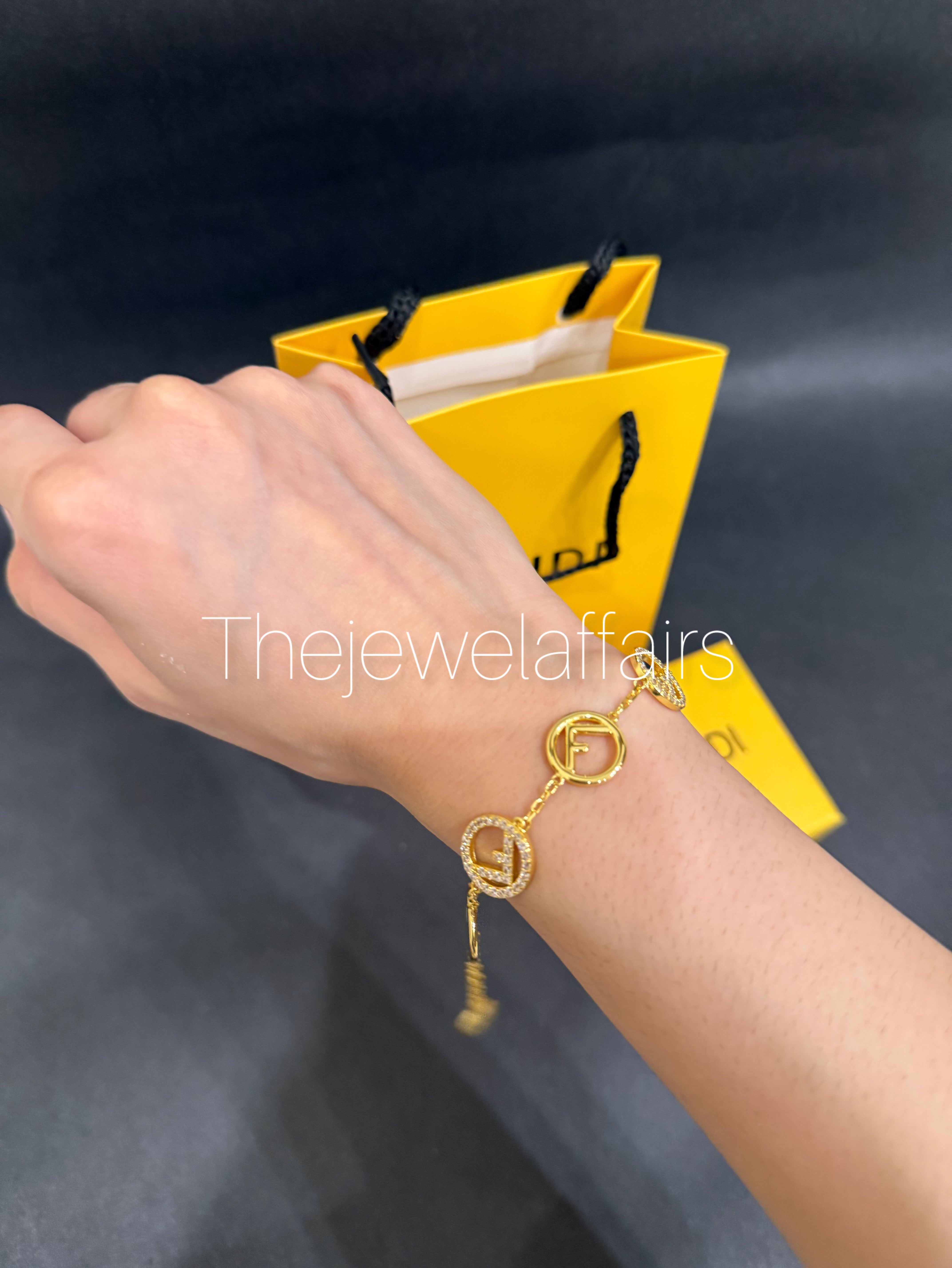 F£ndi F is F£ndi Gold Tone Crystal Logo Station Bracelet ( WITHOUT BRAND PACKAGING )