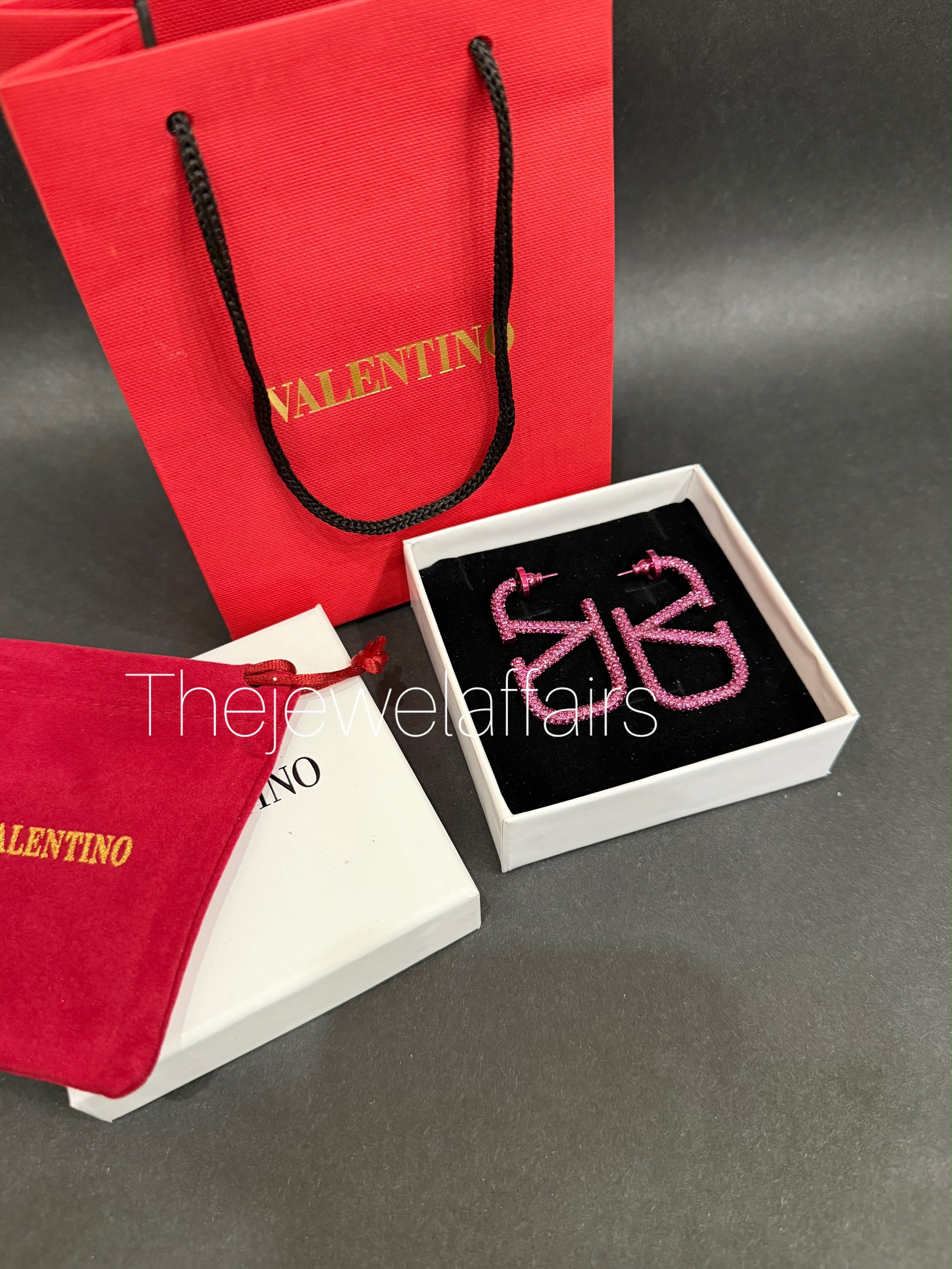 Valent!no Garavani VLogo Crystal Hoop Earrings – Pink (WITHOUT BRAND PACKAGING)