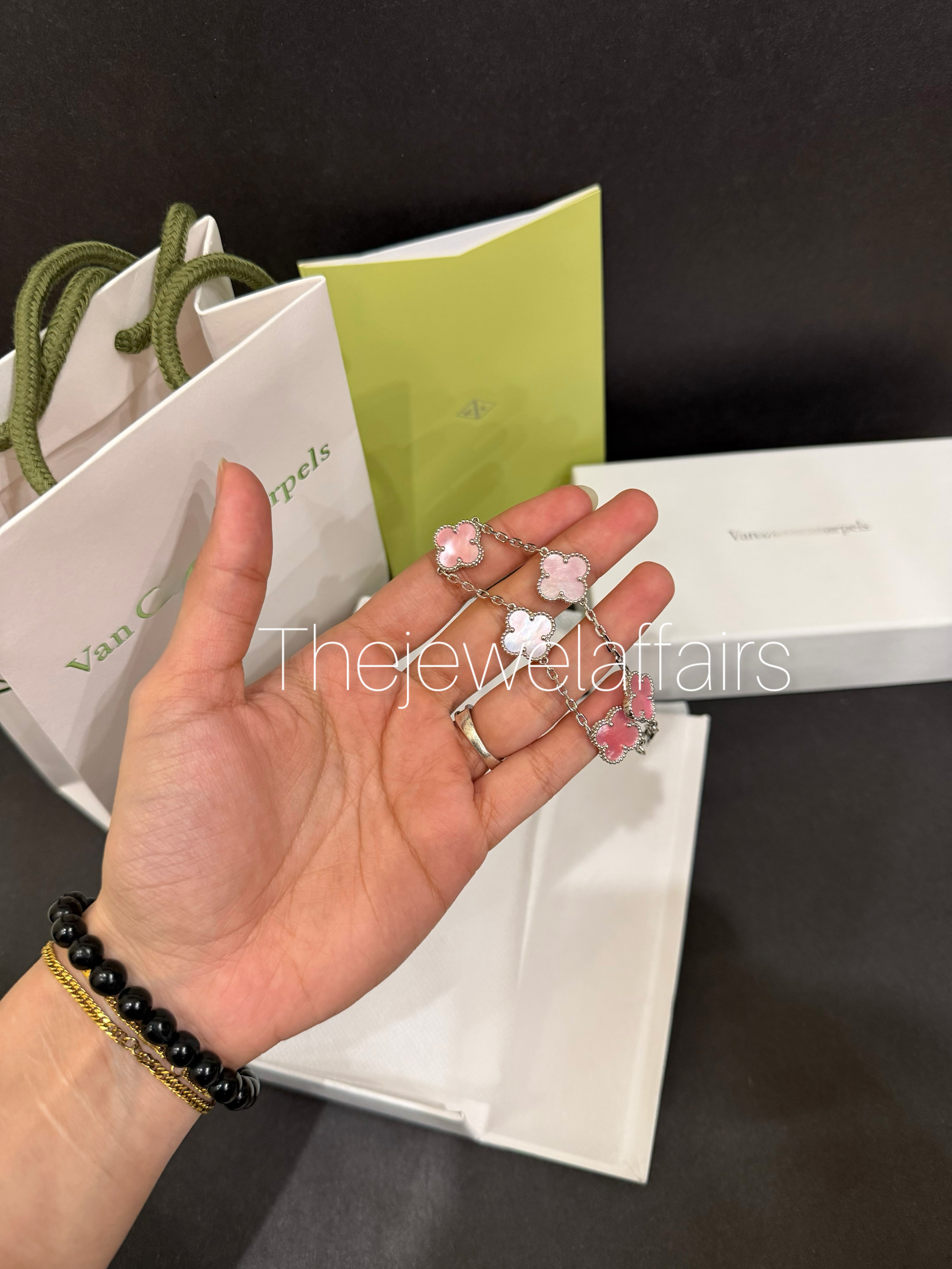V@ncleef and arpe!s pink with silver hardware bracelet