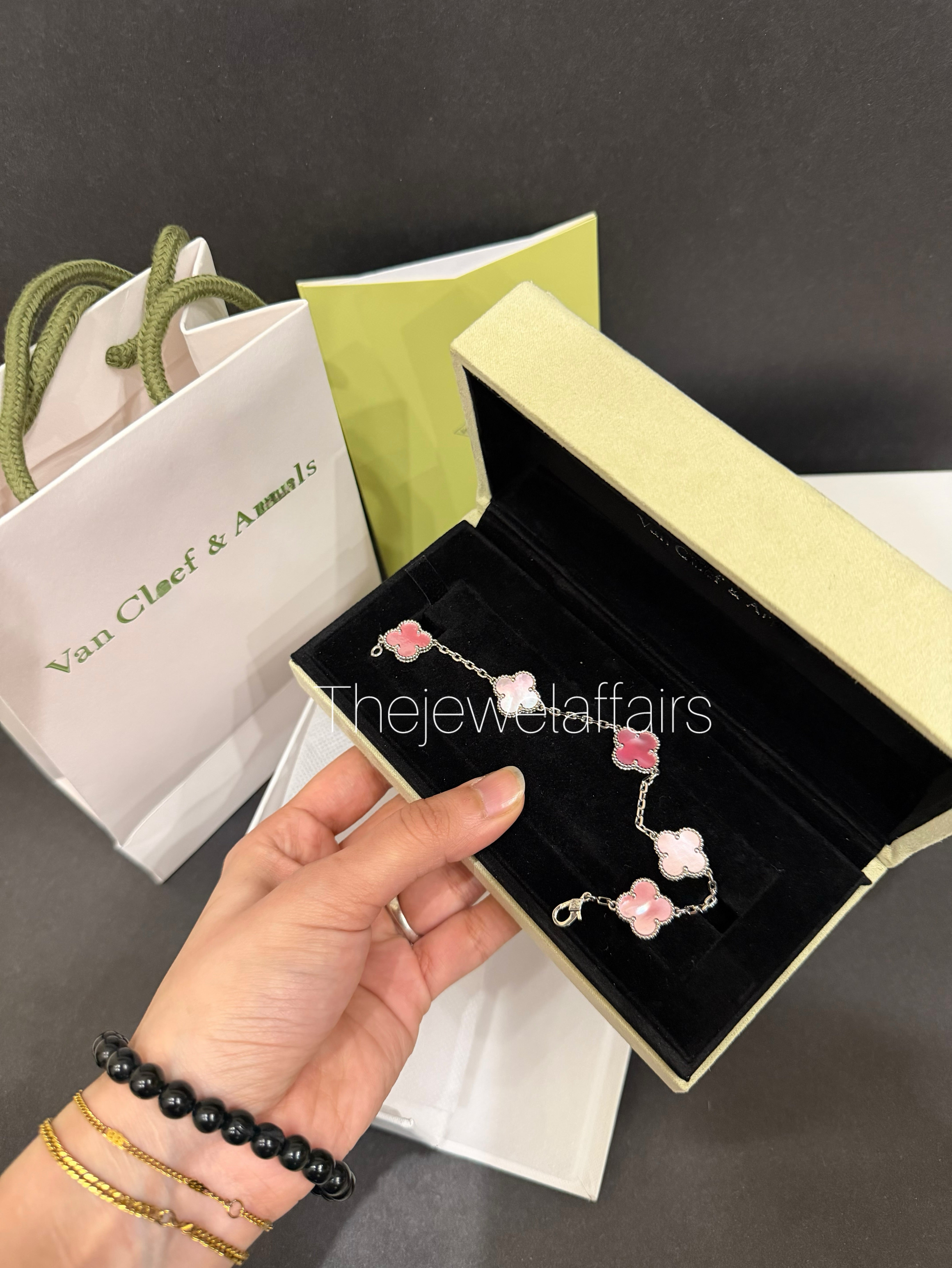V@ncleef and arpe!s pink with silver hardware bracelet