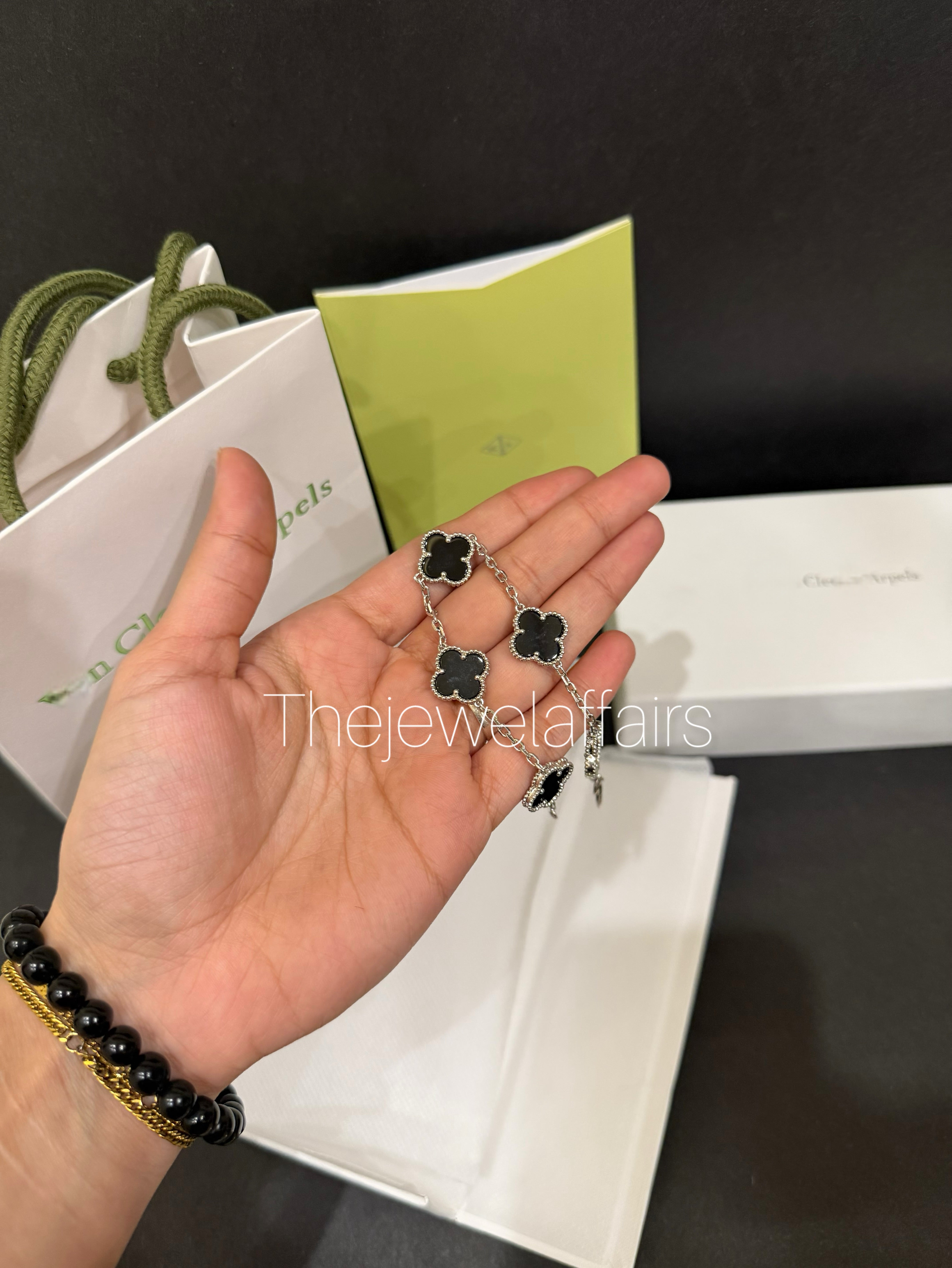 V@ncleef and arpe!s black with silver hardware bracelet