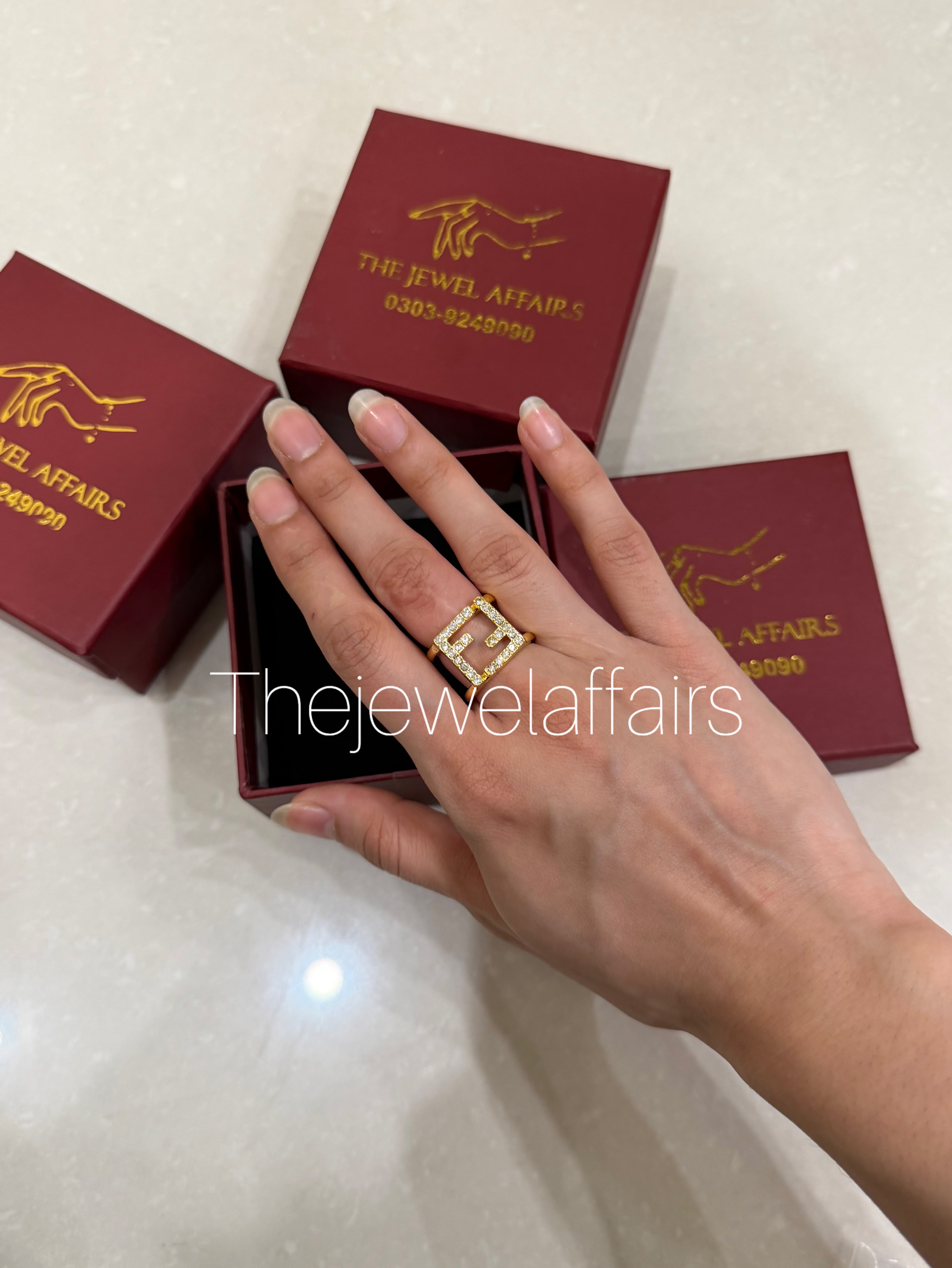 Forever F£ndi Ring – Gold-Coloured Metal and Crystal